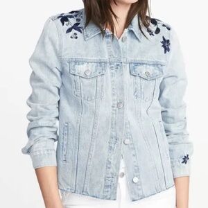 Light Wash Old Navy Embroidered Jean Jacket
